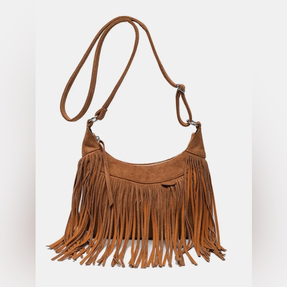 Suede Fringe Adjustable Strap Shoulder Bag